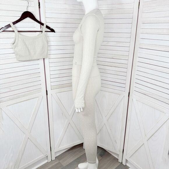 JoyLab Textured Seamless Three Piece Top Bra Leggings Set Beige Tan Small XS - Picture 4 of 14